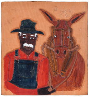 Winfred Rembert: (American/Georgia, 1945-2021) Farmer and Mule, inscribed bottom center "W Rembert", inscribed upper right "To Loraine Reaves", dye on carved and tooled leather, 12-1/4 x 11-1/2 in.; unframed Provenanc