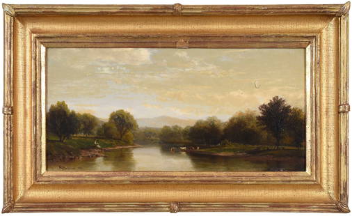 Richard William Hubbard: (American, 1816-1888) New England Landscape, 1871, signed and dated lower left "RW Hubbard 1871", oil on canvas, 8 x 16-3/4 in.; fine reproduction carved gilt wood frame, 13 x 21-1/2 in. Provenance: R