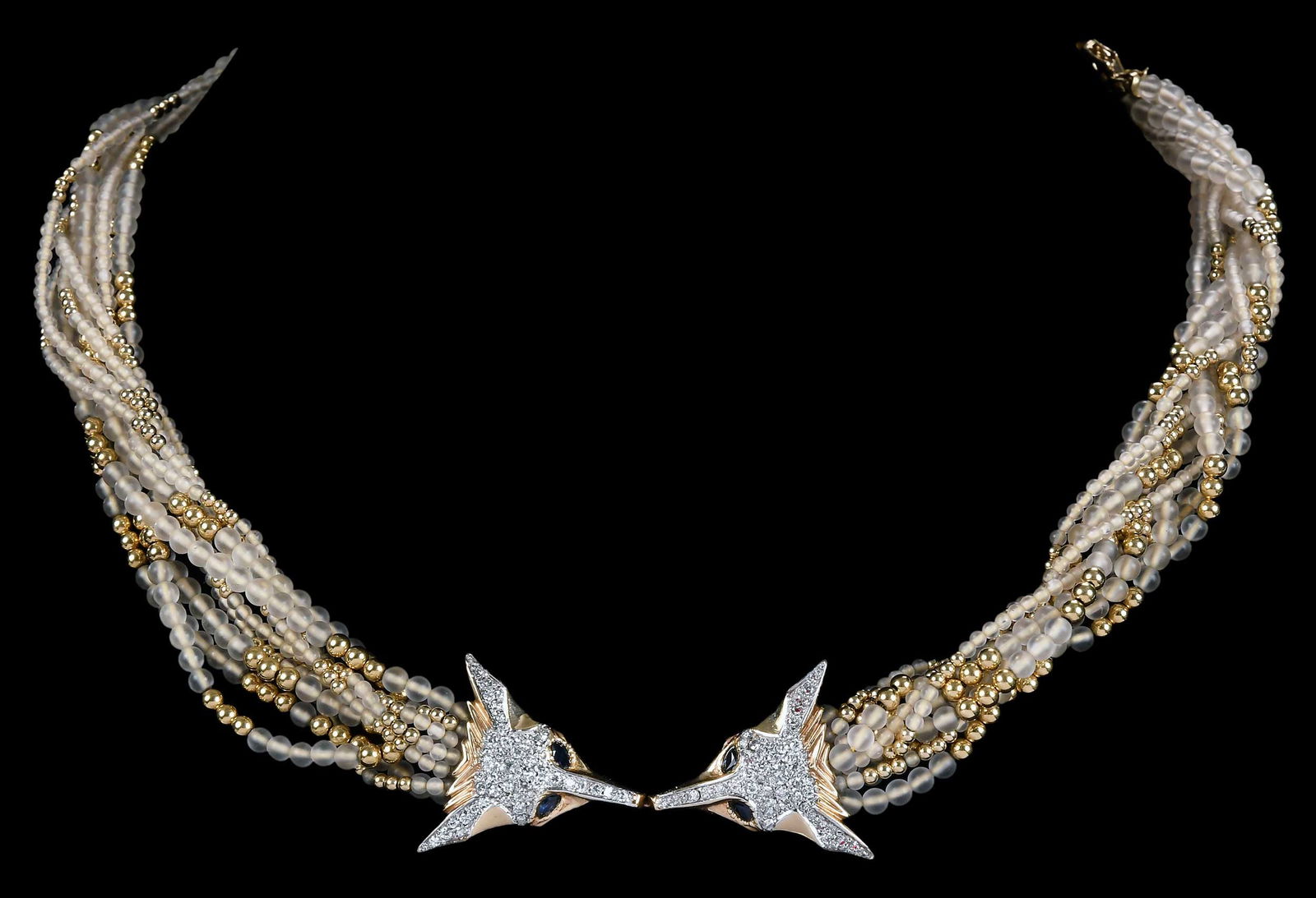 14kt. Erte Diamond, Blue Sapphire and Rock Crystal, "Fox" Necklace (1 of 18)
