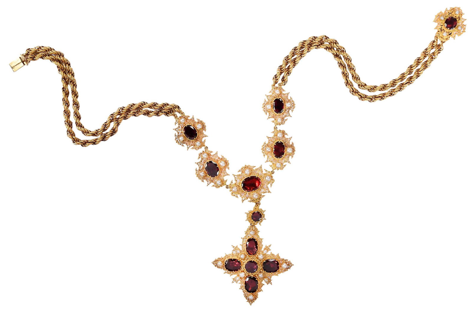 22kt. Victorian Era Garnet and Pearl Necklace, with Original Custom Box (1 of 20)