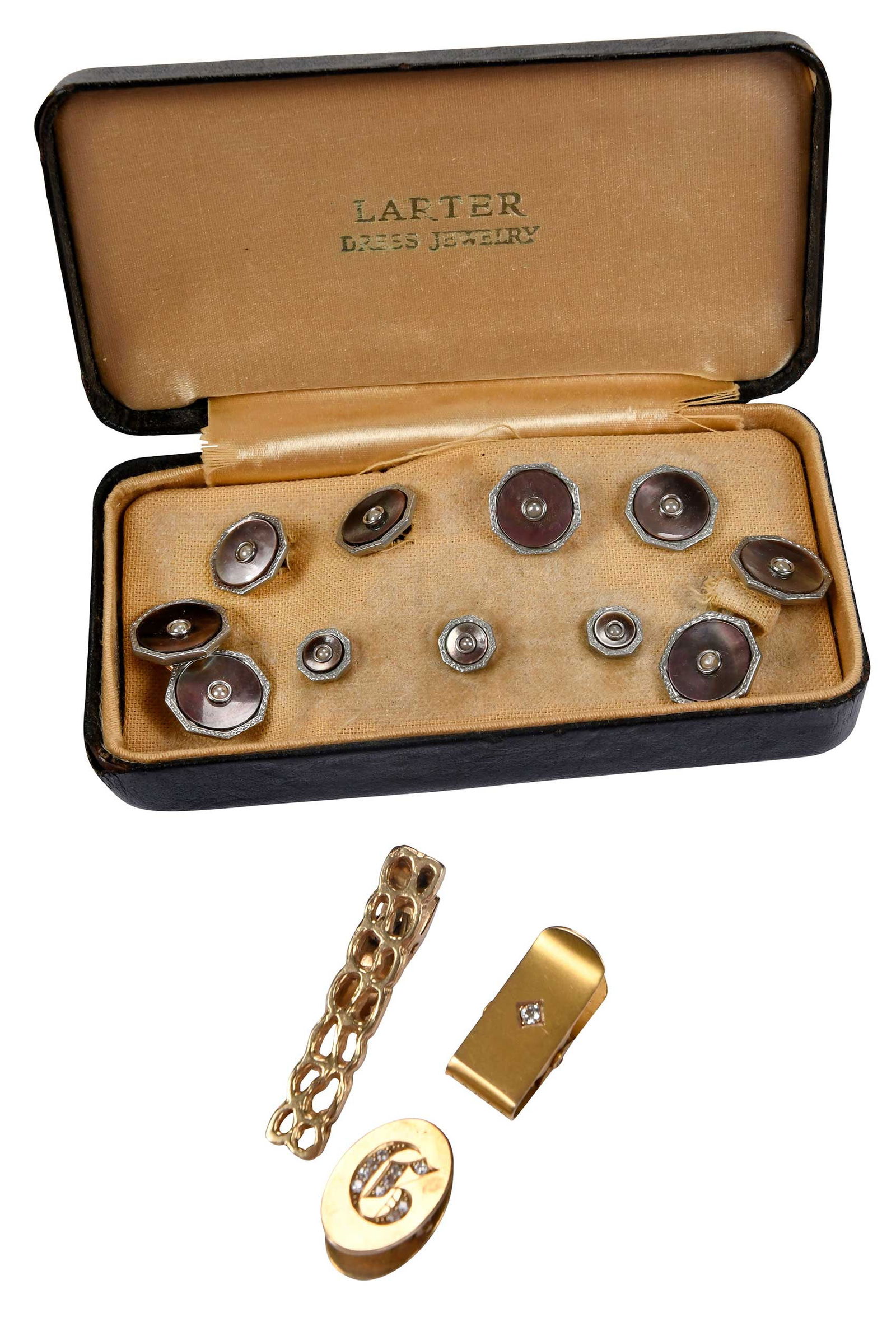 Three Tie Clips with Diamonds and Vintage Nine Piece Tuxedo Dress Set (1 of 11)