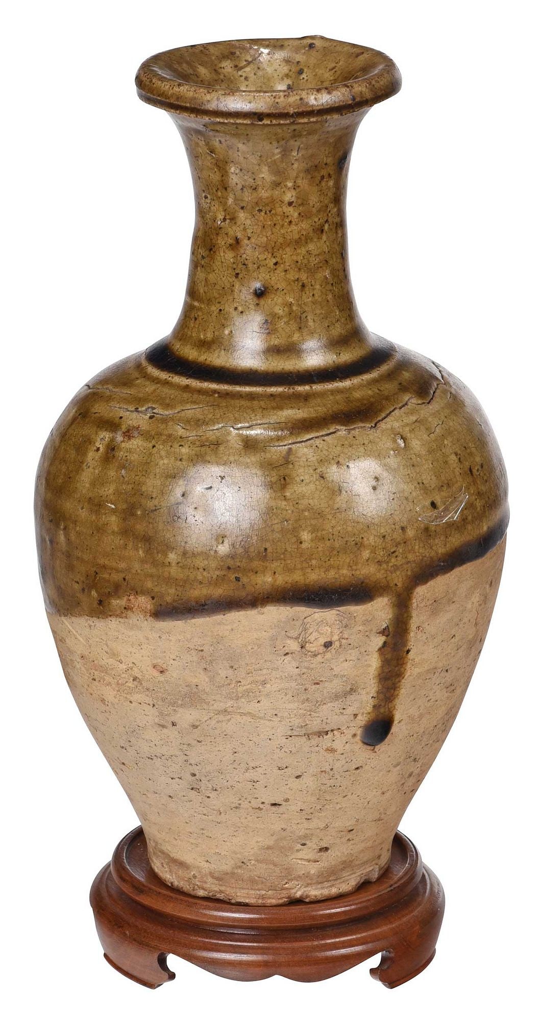Early Chinese Olive Brown Glaze Stoneware Vase (1 of 10)