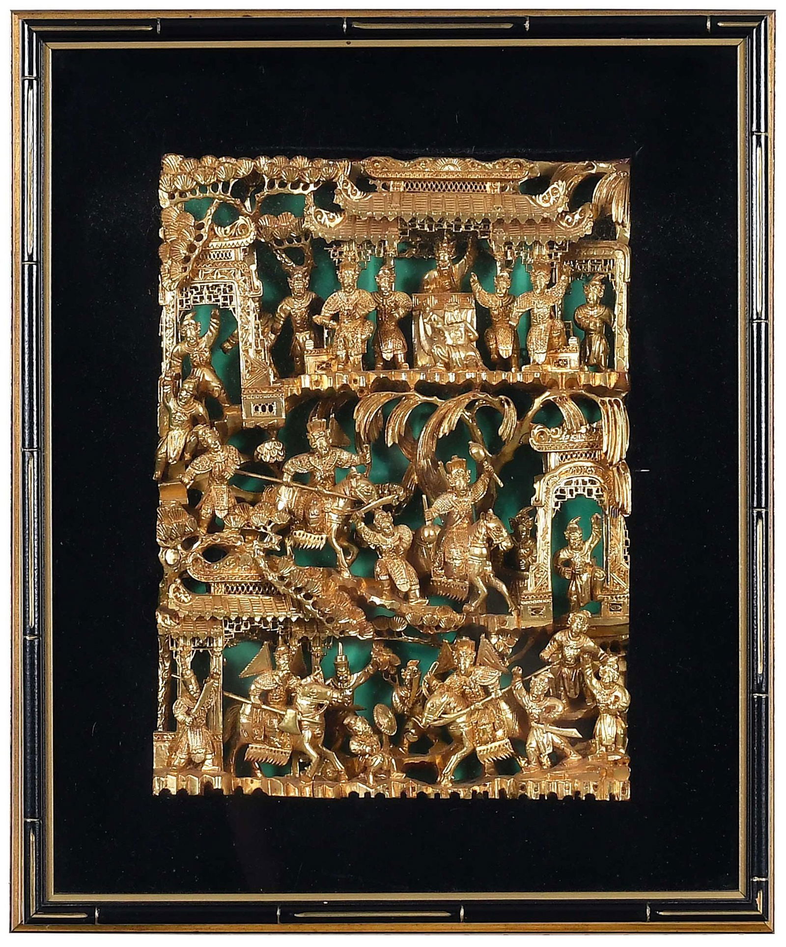 Framed Chinese Carved Giltwood Architectural Panel (1 of 6)