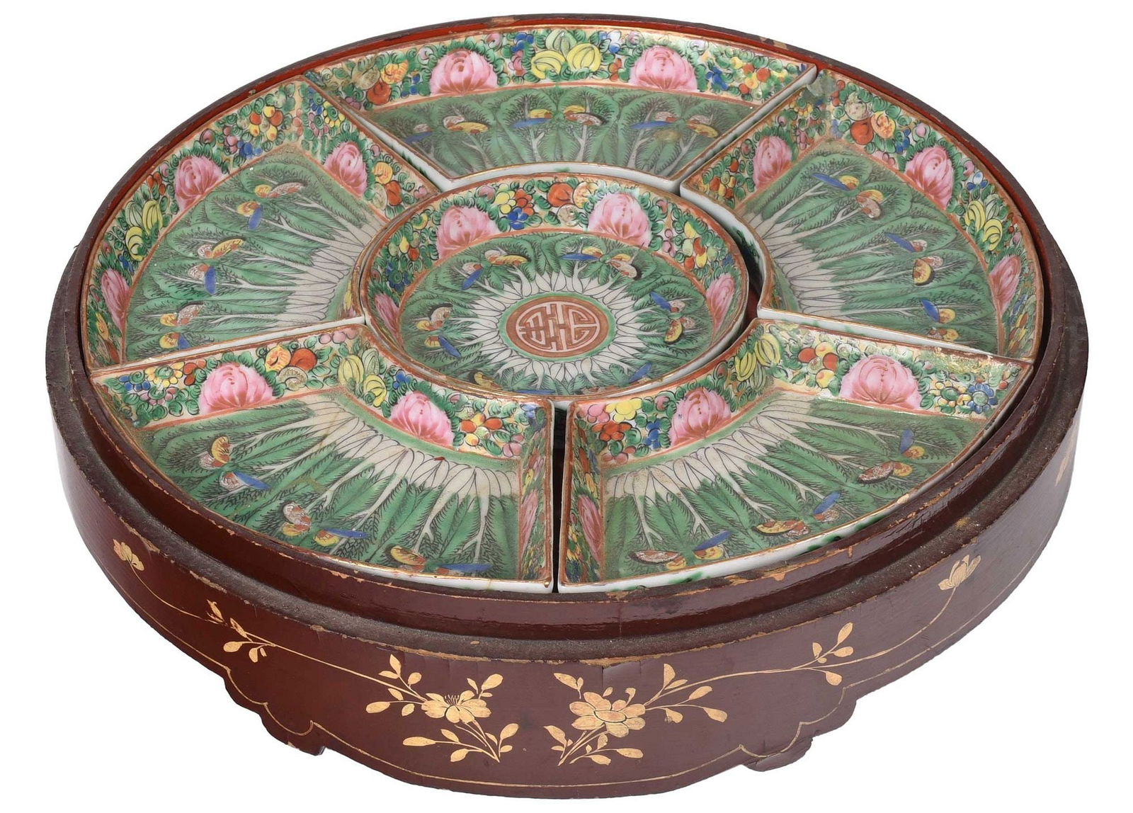 Chinese Enamel Decorated Porcelain Serving Dish Set in Box (1 of 5)