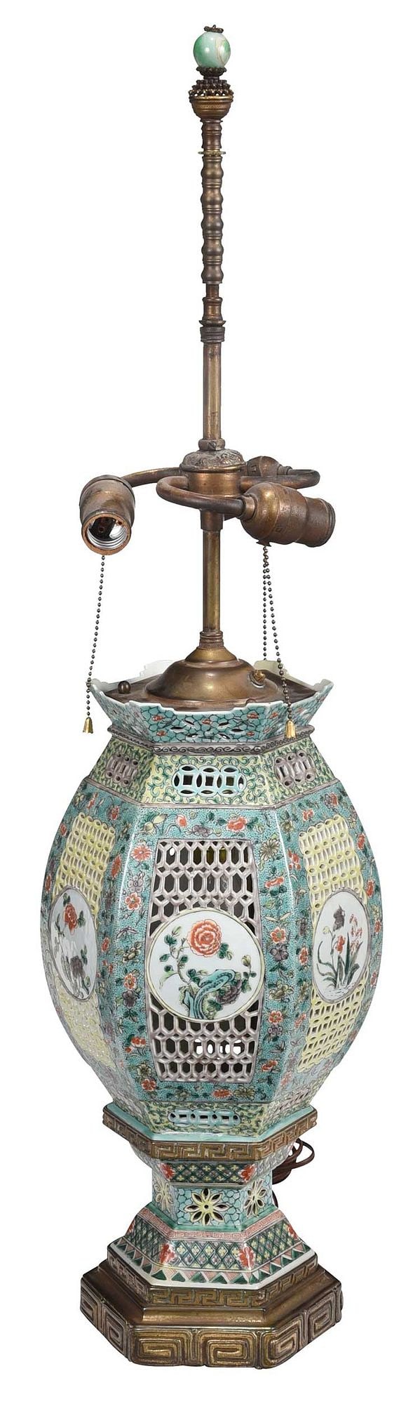 Chinese Famille Verte Porcelain Vase Mounted as Lamp (1 of 7)