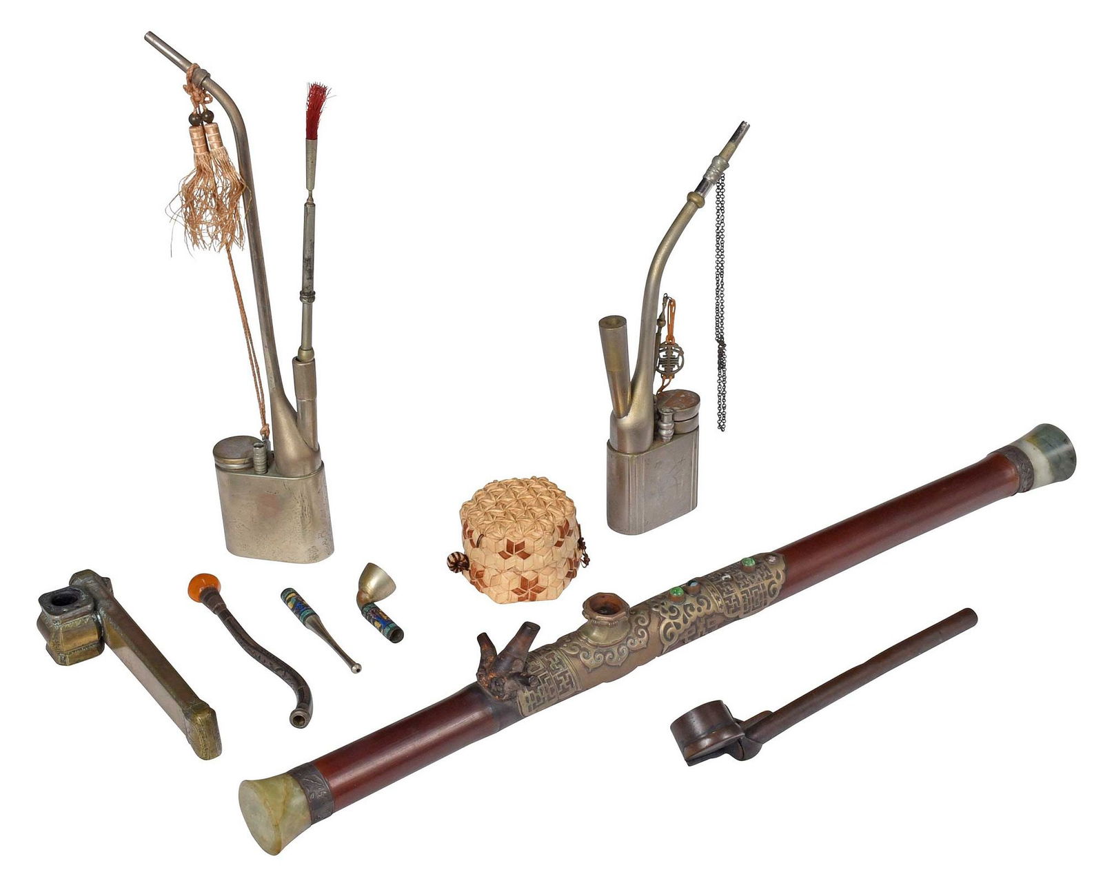 Five Asian Opium Pipes with Accessories (1 of 6)