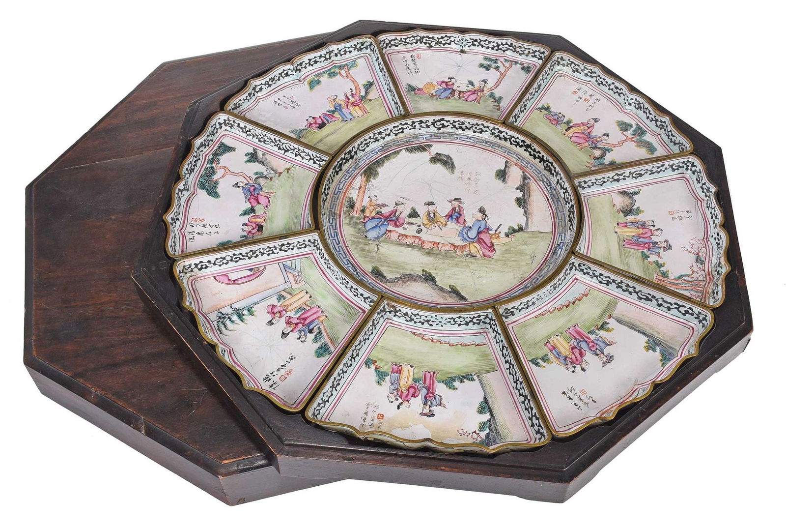 Chinese Enamel Decorated Serving Dish Set in Box (1 of 14)