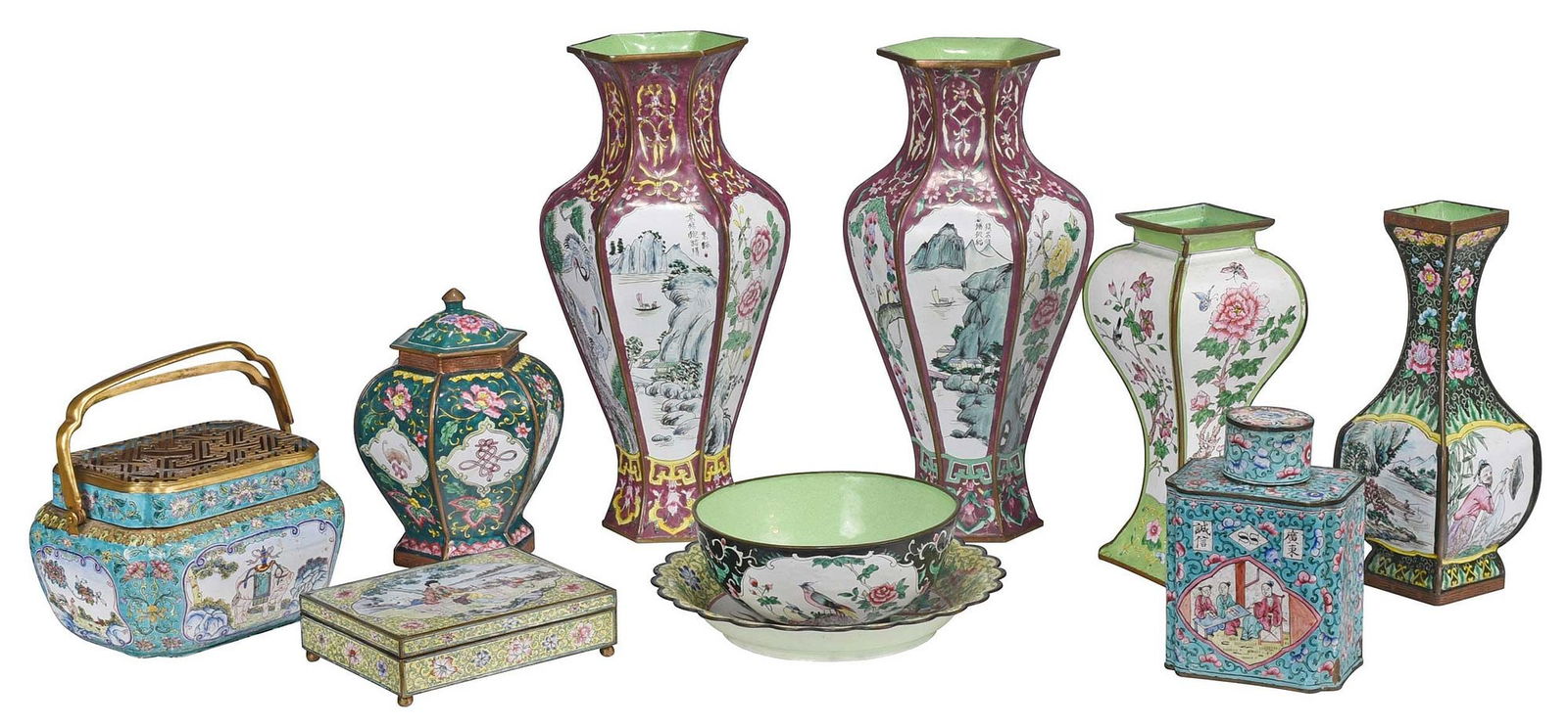 Group of 10 Chinese Enameled Metal Table Objects (1 of 12)