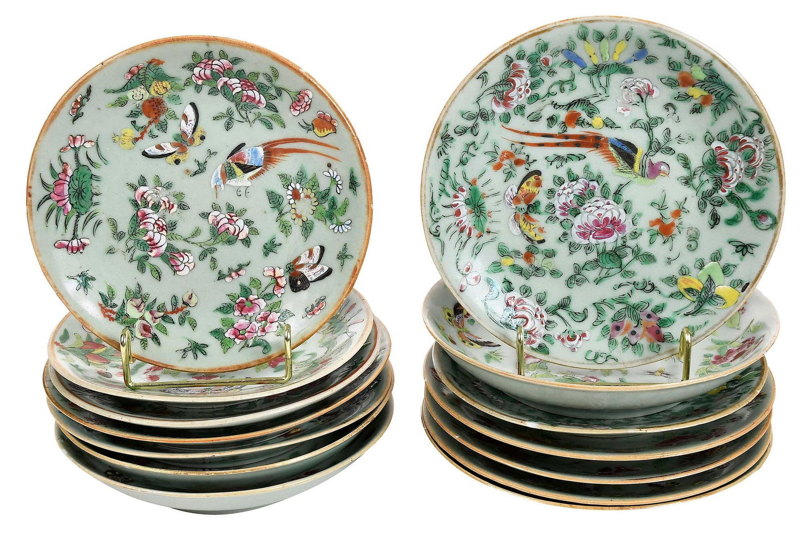 Set of 14 Chinese Famille Rose Celadon Plates (1 of 10)
