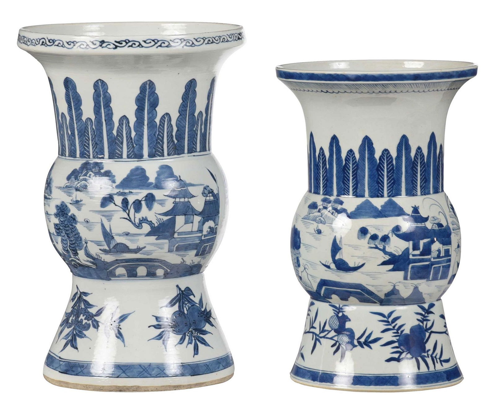 Near Pair of Chinese Porcelain Blue and White Gu Form Vases (1 of 10)