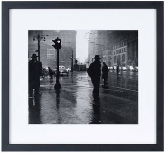 Arthur Leipzig: (American, 1918-2014) Rain, 1945, signed and stamped verso, silver gelatin print, 10 x 11-1/2 in.; black wood frame, 14-3/4 x 16 in. Provenance: Jackson Fine Art Atlanta (label verso, accompanied by c