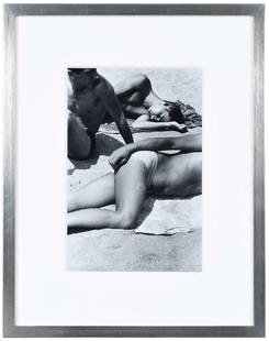 Louis Stettner: (American, 1922-2016) Untitled, On the Beach, 1976, signed and dated twice in pencil verso, gelatin silver print, 13-1/2 x 9-1/2 in.; silver finished wood frame, 21 x 16-1/2 in. Provenance: Jackson Fi