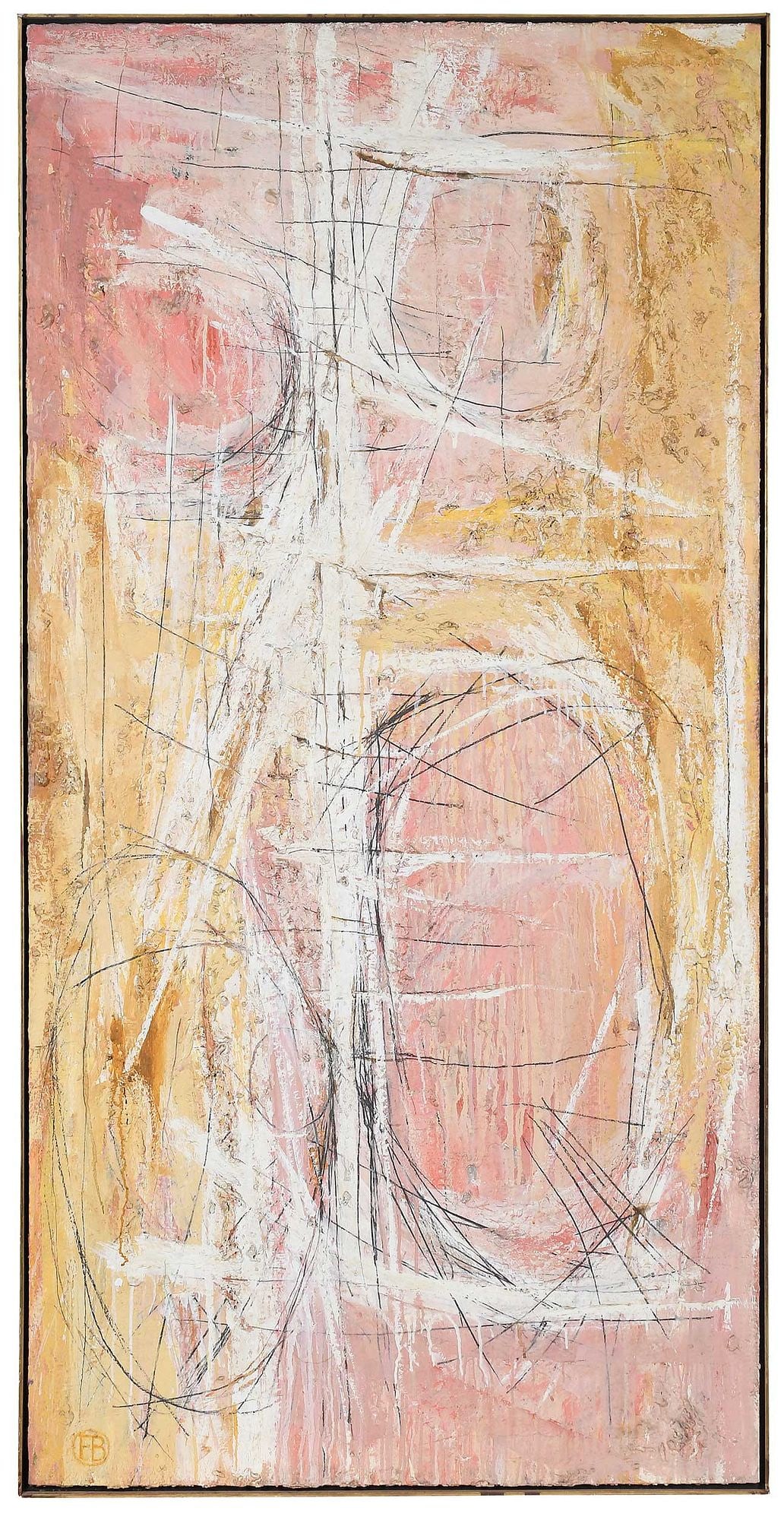 Important Fritz Bultman Painting: (New York/Louisiana, 1919-1985) The Ancestress, 1954, signed with encircled monogram lower left "FB", oil and crayon on canvas, 72-1/4 x 35-3/4 in.; original parcel gilt gallery frame, 73-1/4 x 36-3/4