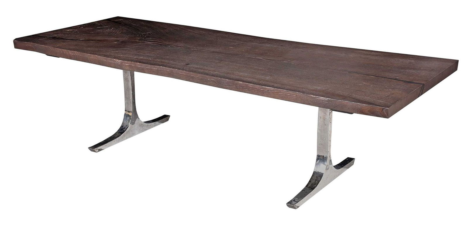Hudson Furniture "Knight" Chromed Bronze and Free Edge Walnut Dining Table (1 of 8)