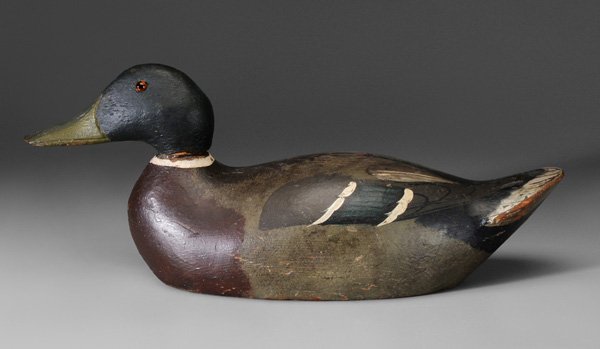Howell "Grand Prix" Model Decoy: 1920s, mallard drake, glass eyes, 18 in., small areas of repaint, small chips and glue residue at neck, lacking weight Provenance: Private Collection