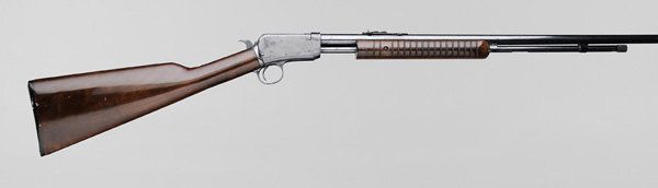 Winchester Model 62A .22 Gallery Rifle: slide action, 22-1/2 in. barrel, serial number 106183; permit, FFL or NICS background required, metal parts with original bluing and scattered rust, stock with scratches and dents Provenance: