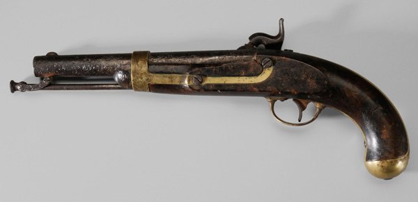 U.S. Model 1842 Percussion Pistol: brass mounts, 8-1/2 in. barrel, lockplate marked "MIDDtn/Conn/1851", sharp inspector marks on stock; no permit required, heavy rust and pitting throughout Provenance: Property from a Jonesborough, Ten