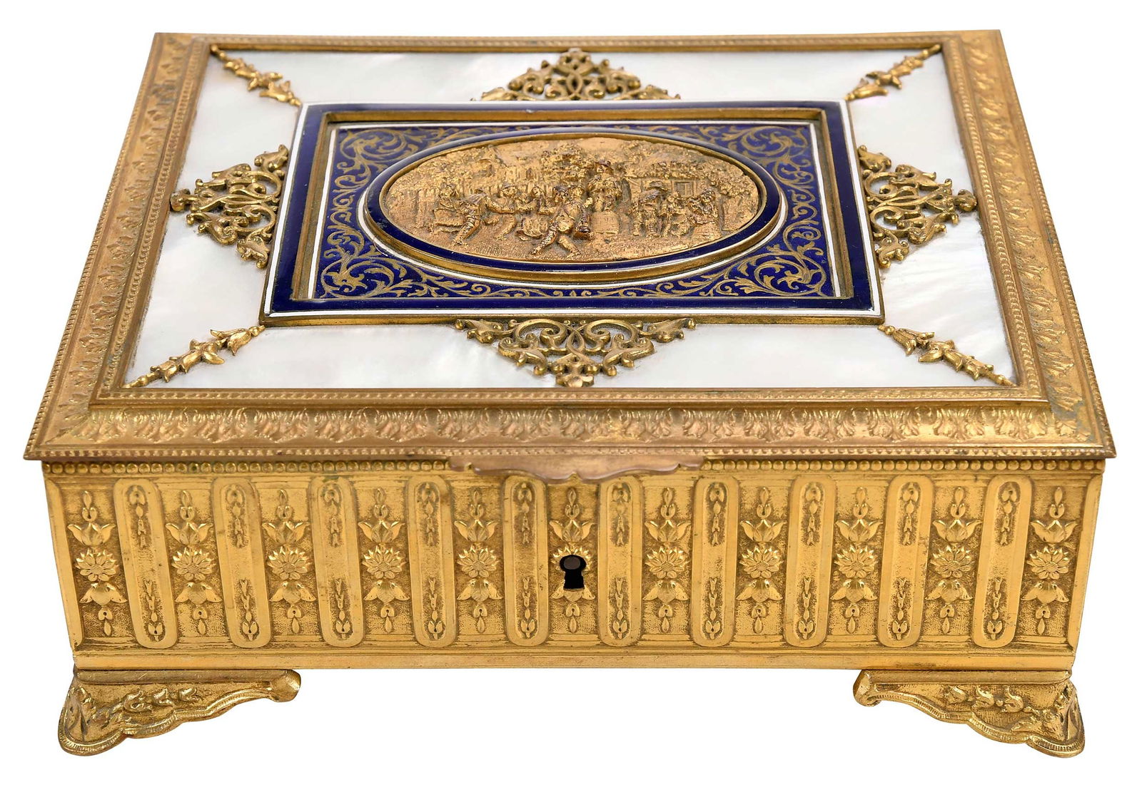 French Gilt Bronze Jewelry Box with Mother of Pearl Inlay (1 of 9)
