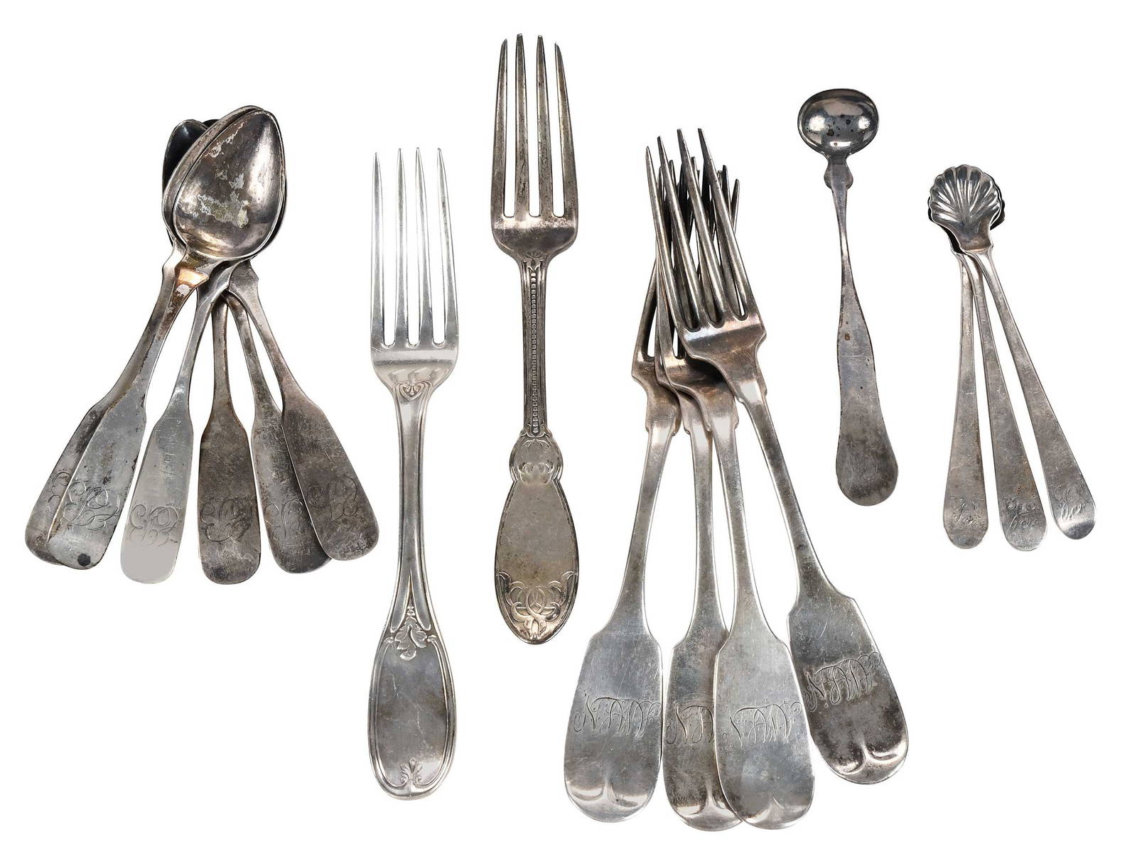16 Pieces Coin Silver Flatware Including Hyde & Goodrich Forks Auction