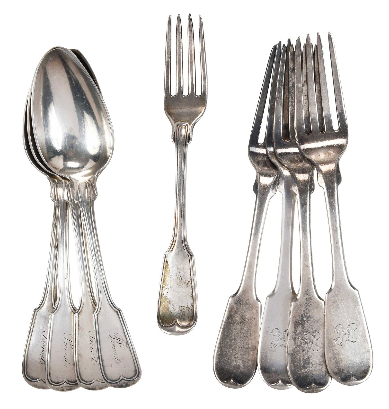 Nine Pieces Charleston Coin Silver Flatware (1 of 3)