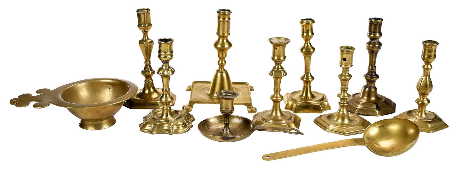 Group of 11 Brass Candlesticks and Table Objects (1 of 7)