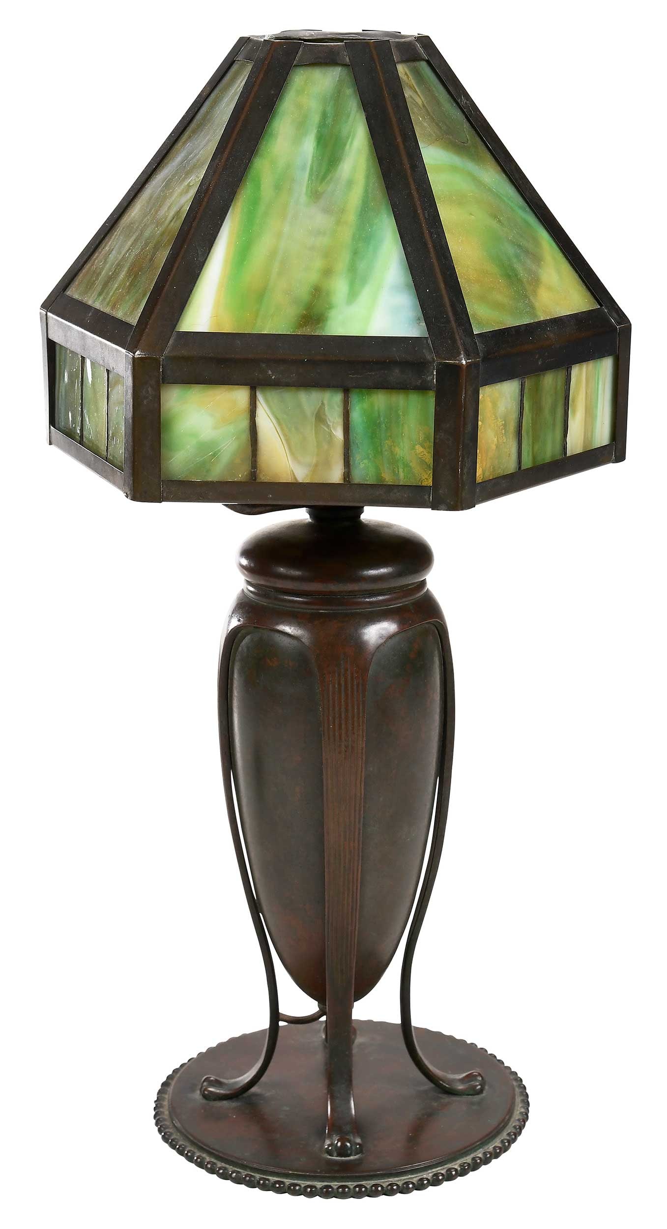 Tiffany Studios or Style Bronze Base with Associated Slag Glass Shade (1 of 20)