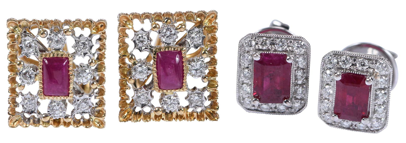 Two Pairs of Ruby and Diamond Earrings (1 of 6)