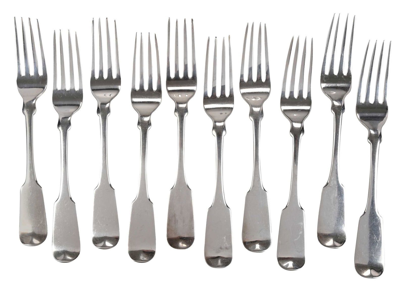 Set of Ten Charleston Coin Silver Forks, S. & T.T. Wilmot (1 of 4)