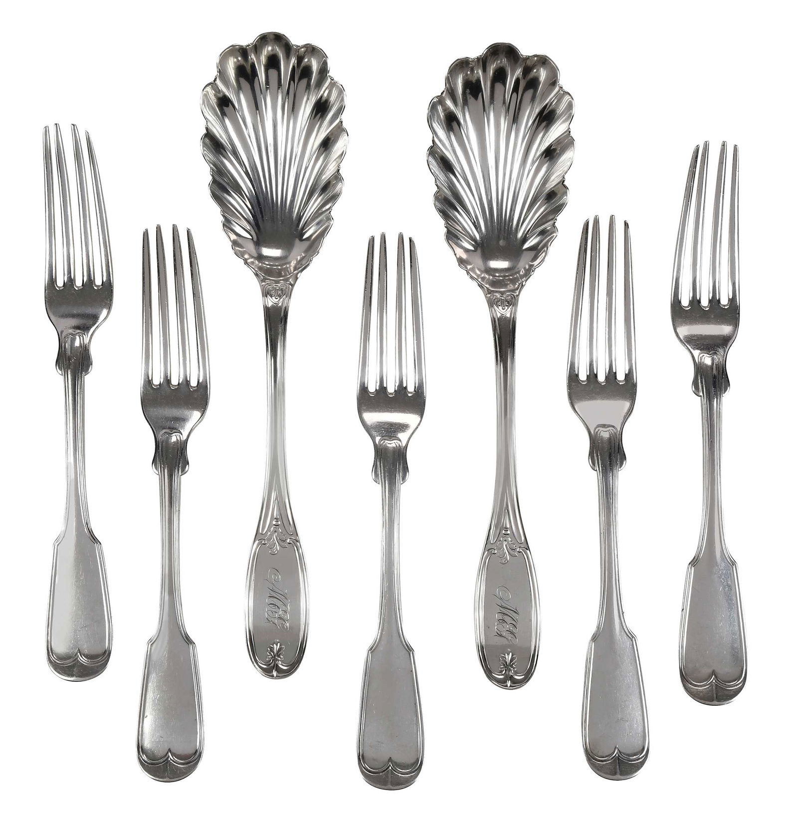Seven Charleston Coin Silver Forks and Serving Spoons (1 of 5)