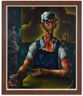 William S. Schwartz: (American, 1896-1977) Cash Corning, signed lower center "William S. Schwartz", also inscribed canvas verso "Cash Corning by William S. Schwartz Chicago", oil on canvas, 36 x 30 in.; molded wood frame,