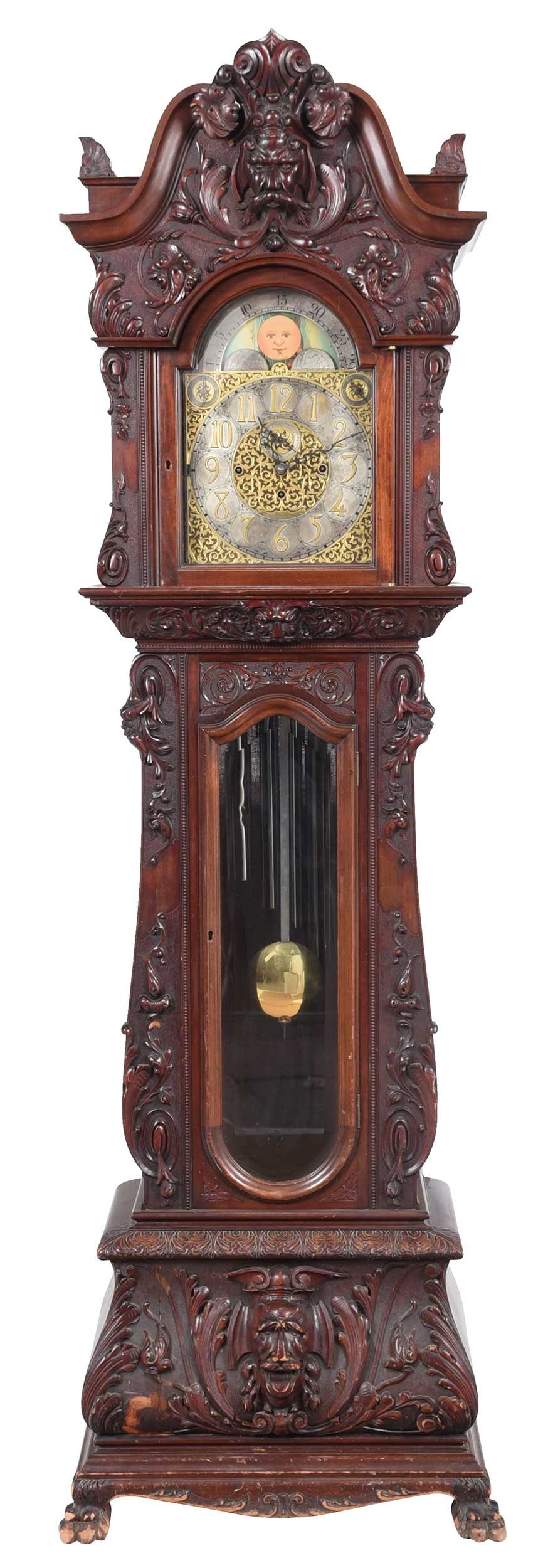 Renaissance Revival Carved Mahogany Tall Case Clock (1 of 20)