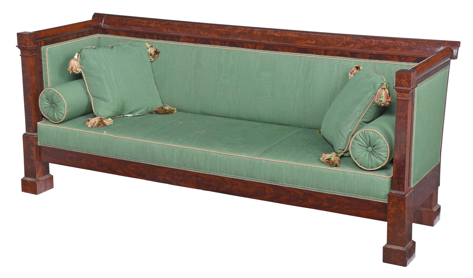 American Late Classical Figured Mahogany Box Sofa (1 of 9)
