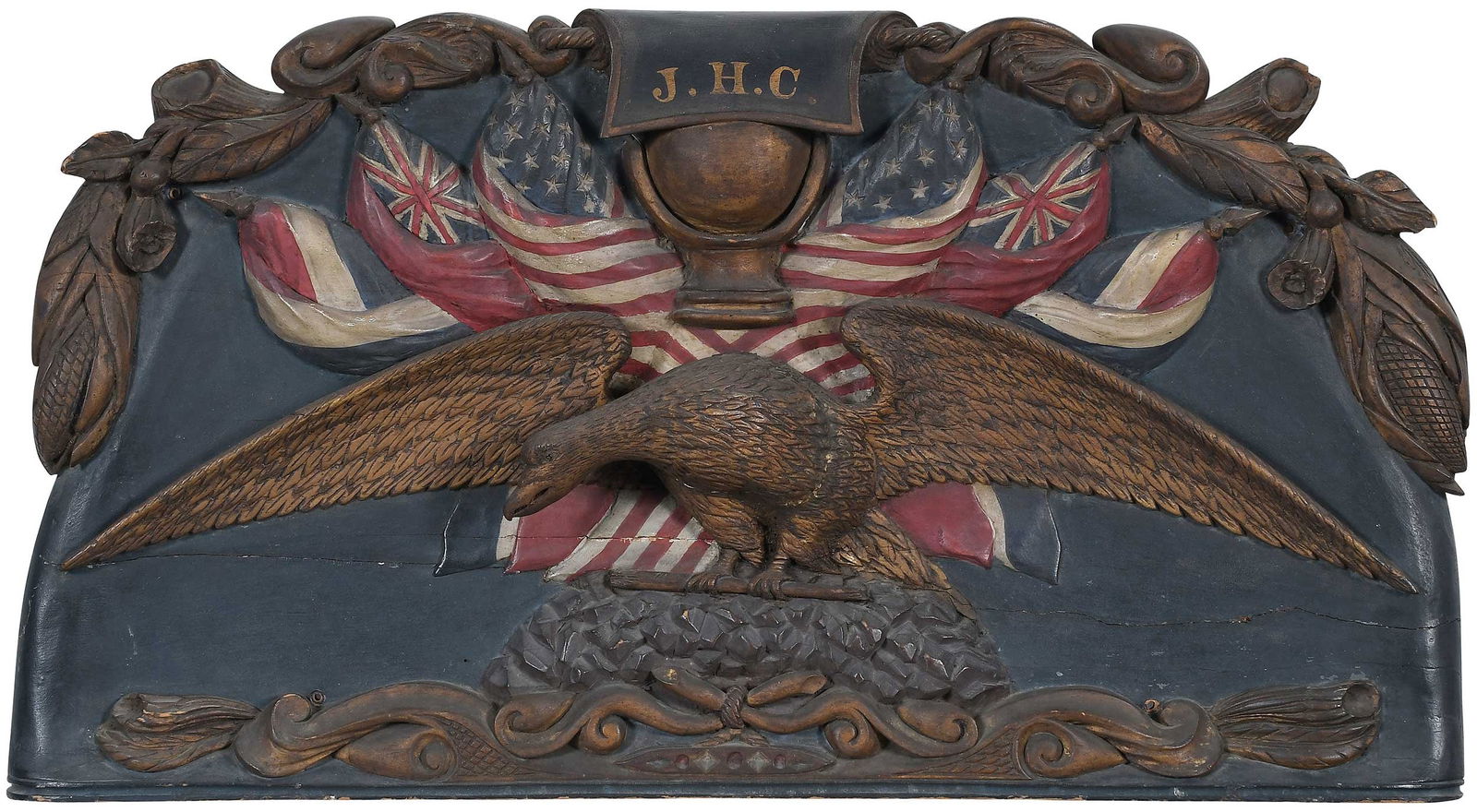 A Patriotic Nautical Carved and Painted Merchant Ship Plaque (1 of 10)