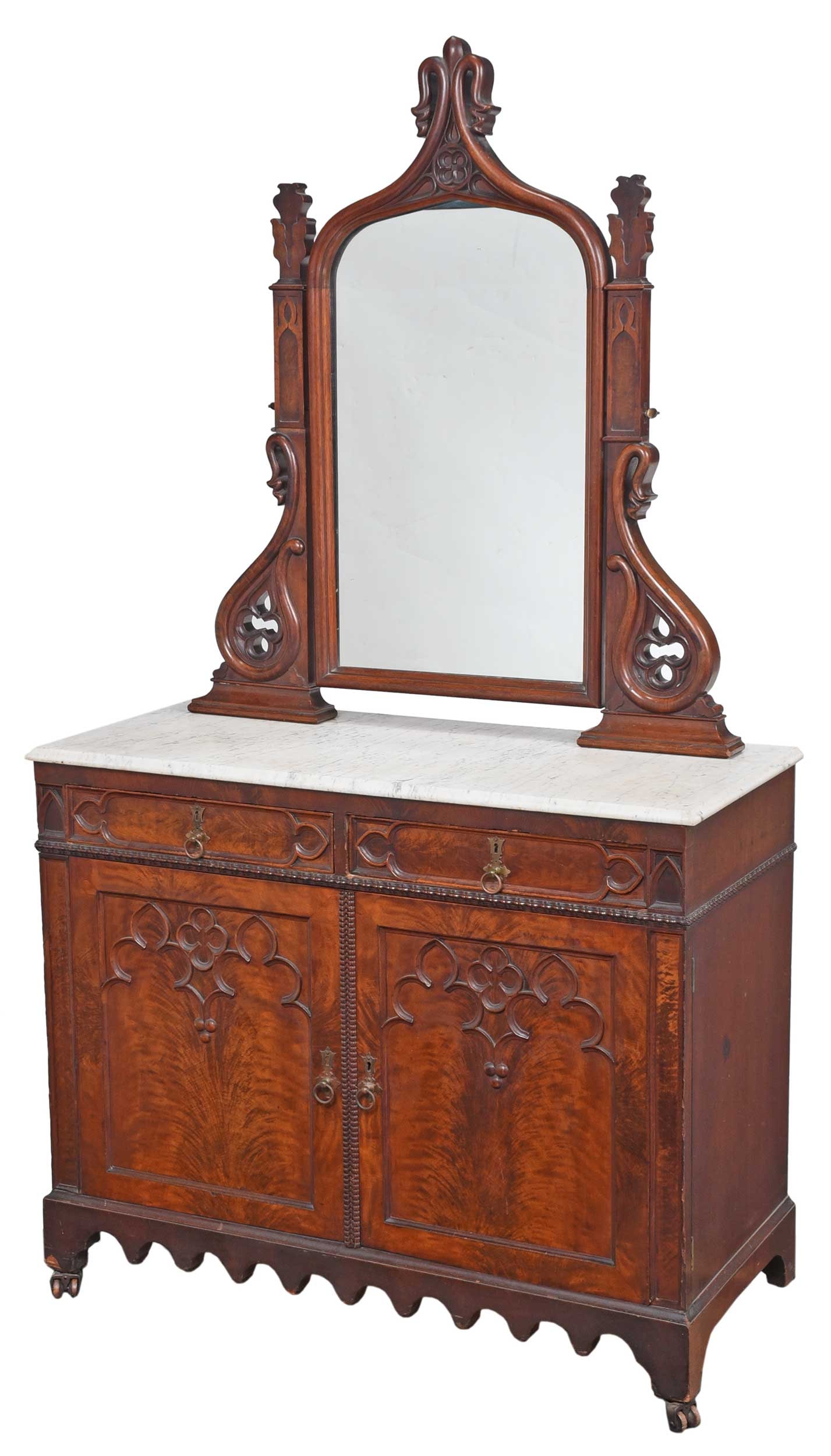 American Gothic Figured Walnut and Marble Top Dressing Chest (1 of 7)