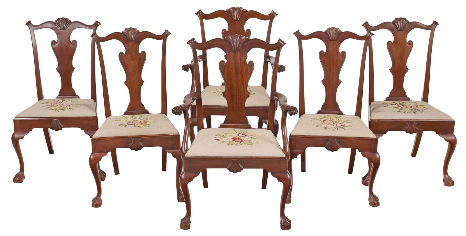 Set of Six Philadelphia Chippendale Style Needlepoint Upholstered Dining Chairs (1 of 19)
