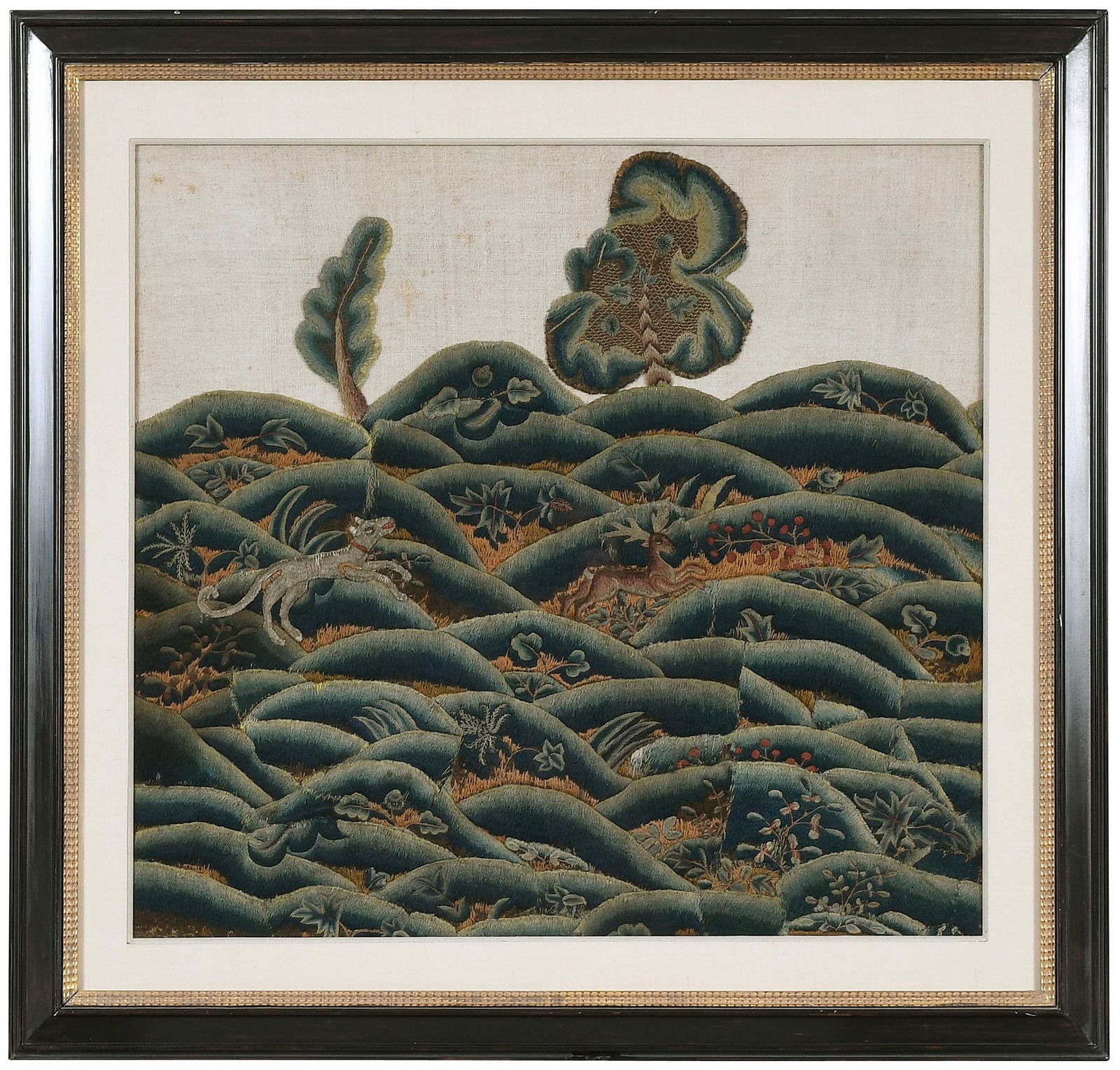 Framed British Crewelwork, Dog with Stag (1 of 9)