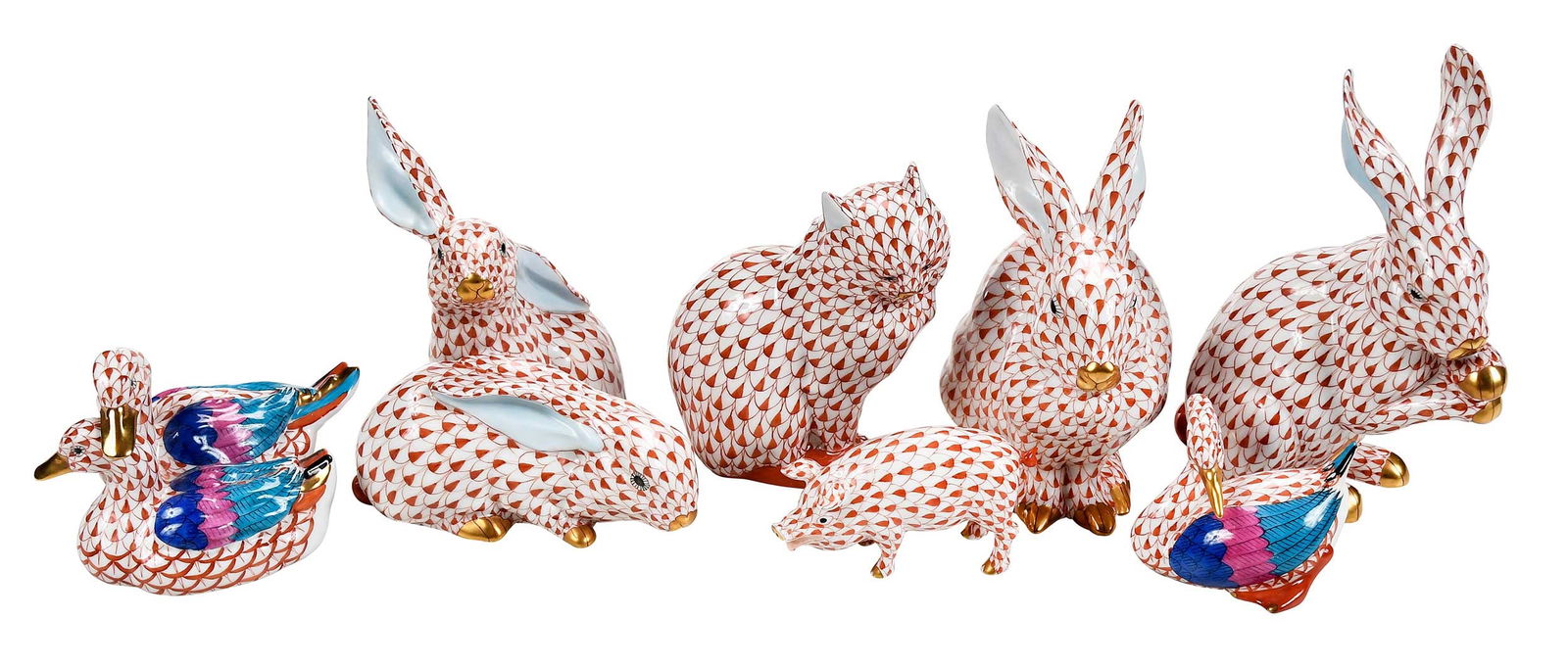 Group of Seven Herend Fishnet Porcelain Animals (1 of 9)