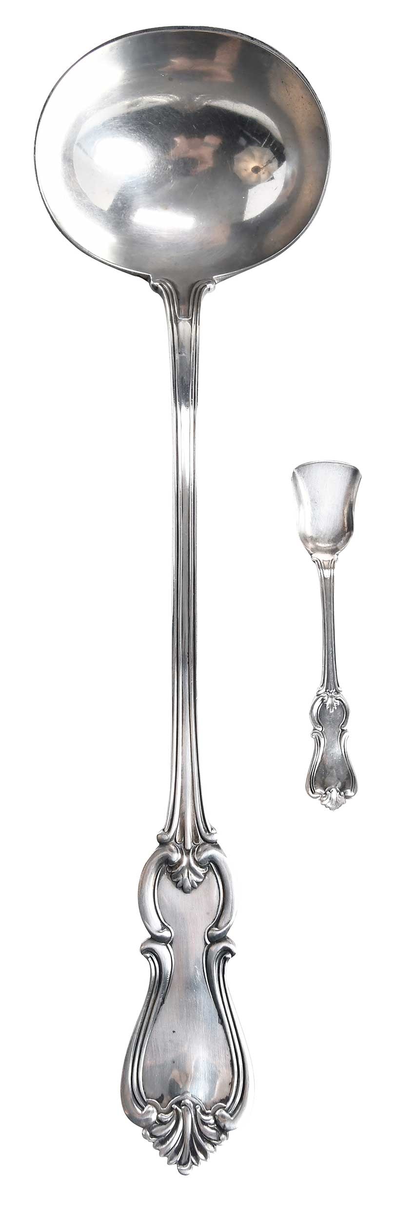 Two Pieces Charleston Coin Silver, J. E. Spear: South Carolina, mid 19th century, scroll handles, no monograms, both with marks for retailer James E. Spear (Savannah, Georgia, working 1840-1844 and Charleston, South Carolina, working 1845-1871) inc