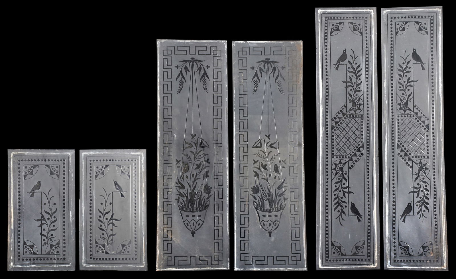 Six Antique Etched and Frosted Glass Panels (1 of 9)