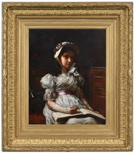 Percival de Luce: (American, 1847-1914) Sunday Best, signed upper right "Percival De Luce", oil on canvas, 21 x 17 in.; fine period carved gilt wood frame, 32-1/4 x 28-1/4 in. Provenance: Dave and Chris Knoke, Marietta