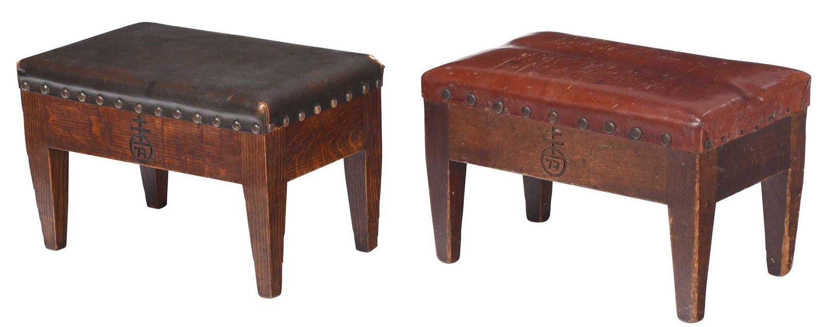 Two Roycroft Leather Covered Stools (1 of 4)