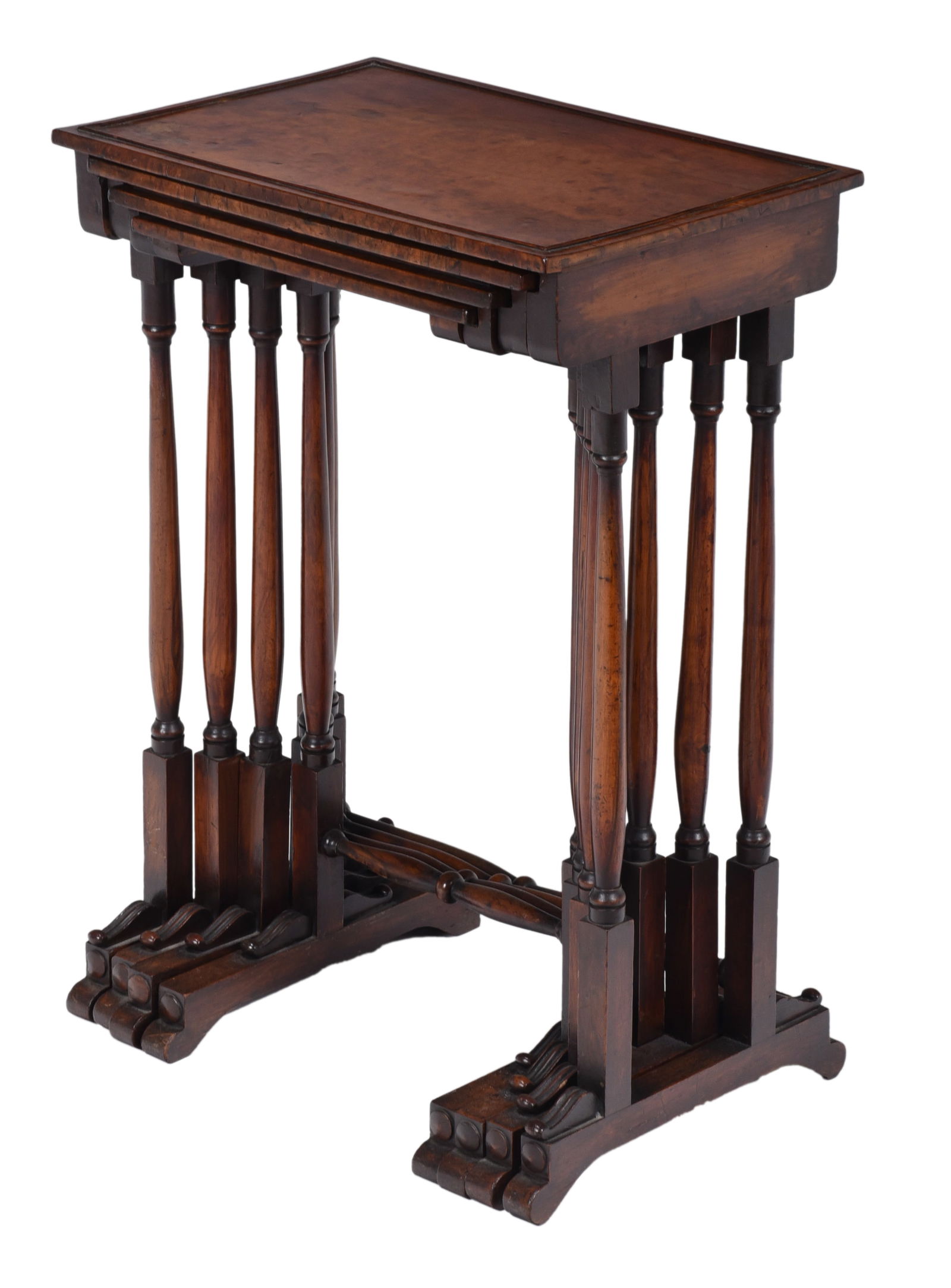 Set of Four Regency Burl Walnut Nesting Tables (1 of 9)