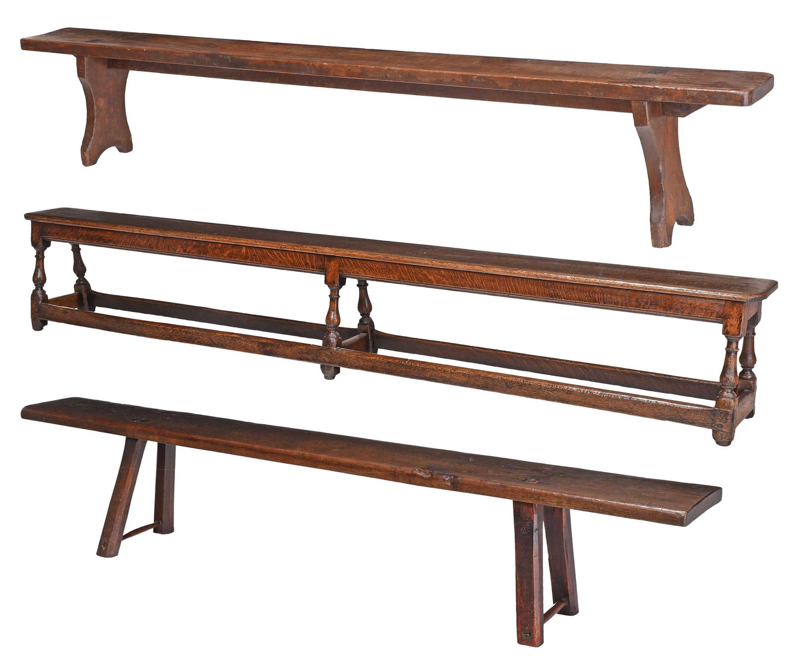 Three William and Mary Oak Long Benches (1 of 10)