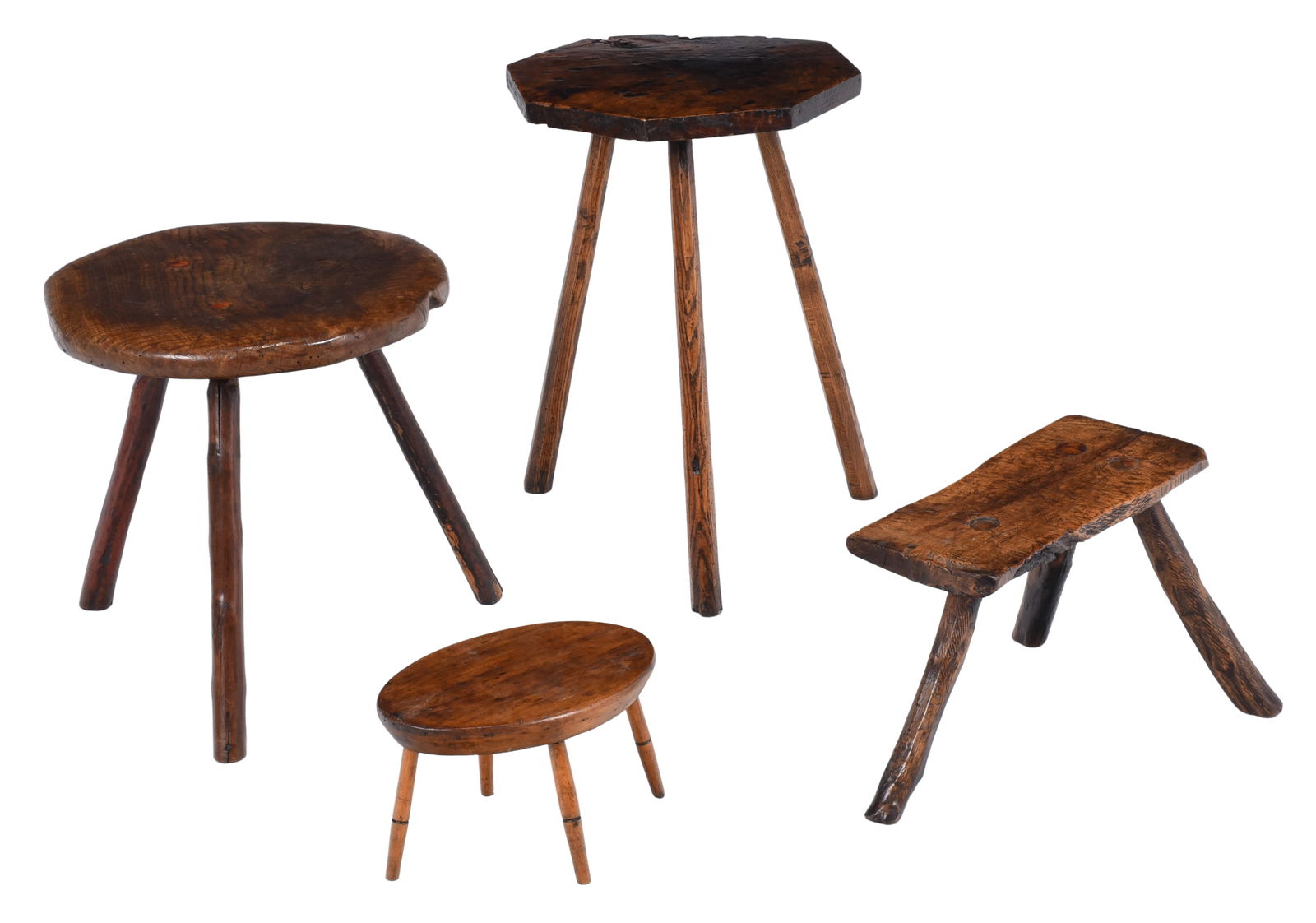 Four Vernacular Oak and Ash Stools (1 of 6)