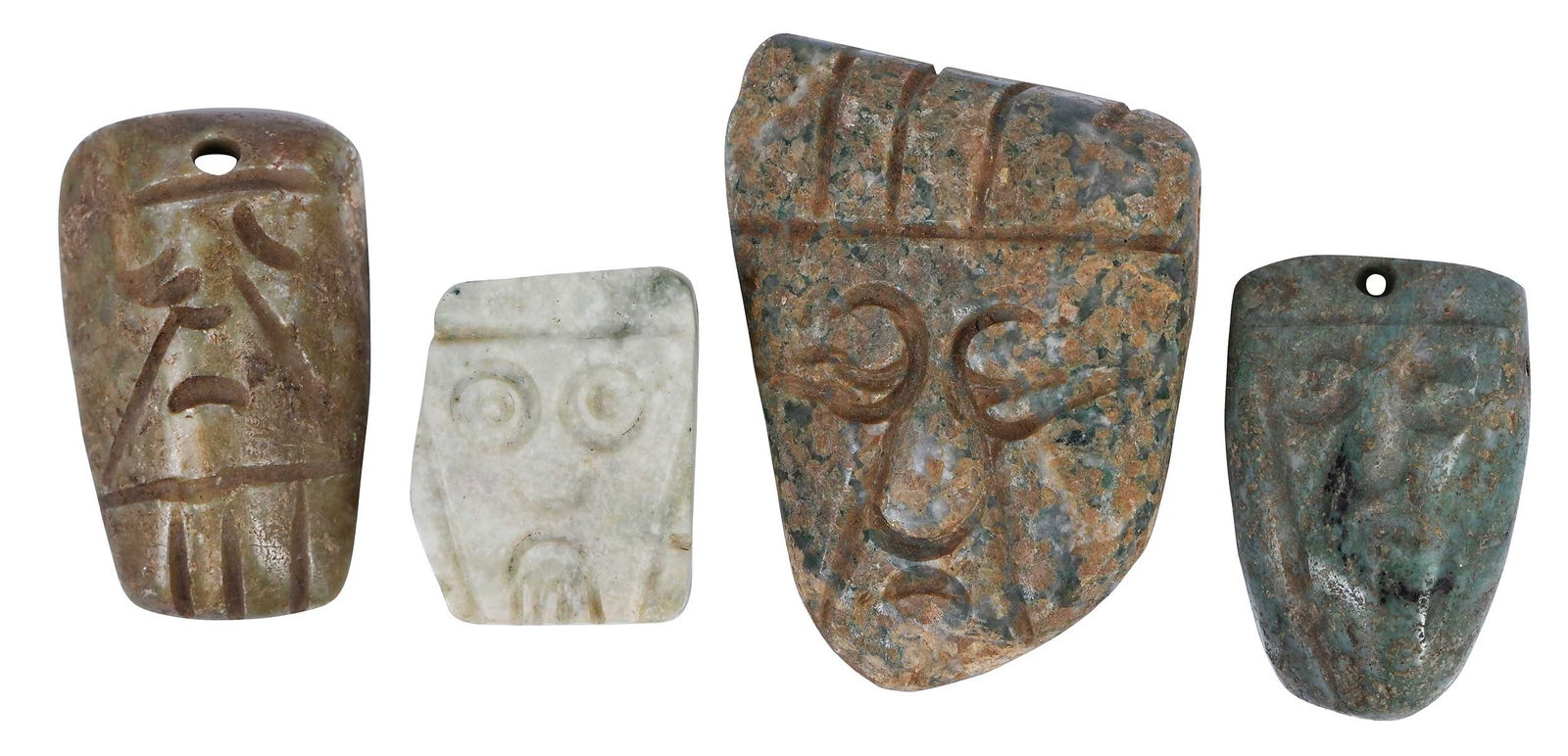 Four Mesoamerican Carved Jade Mask Pendants (1 of 19)