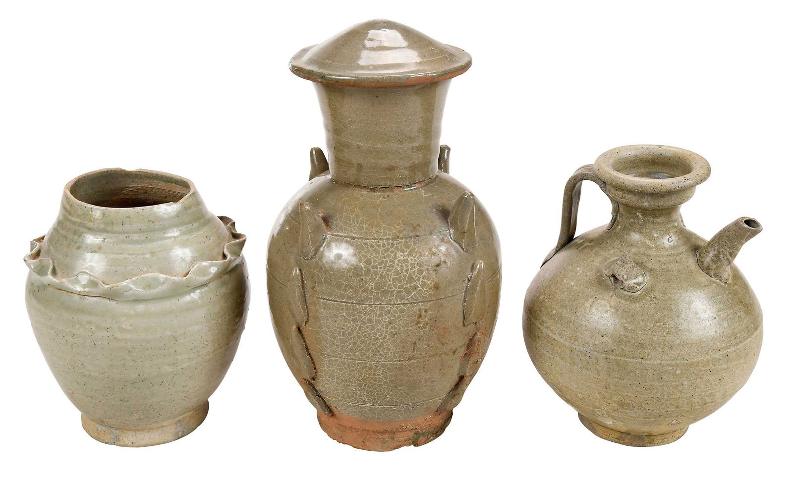Three Chinese Celadon Glazed Earthenware Vessels (1 of 11)