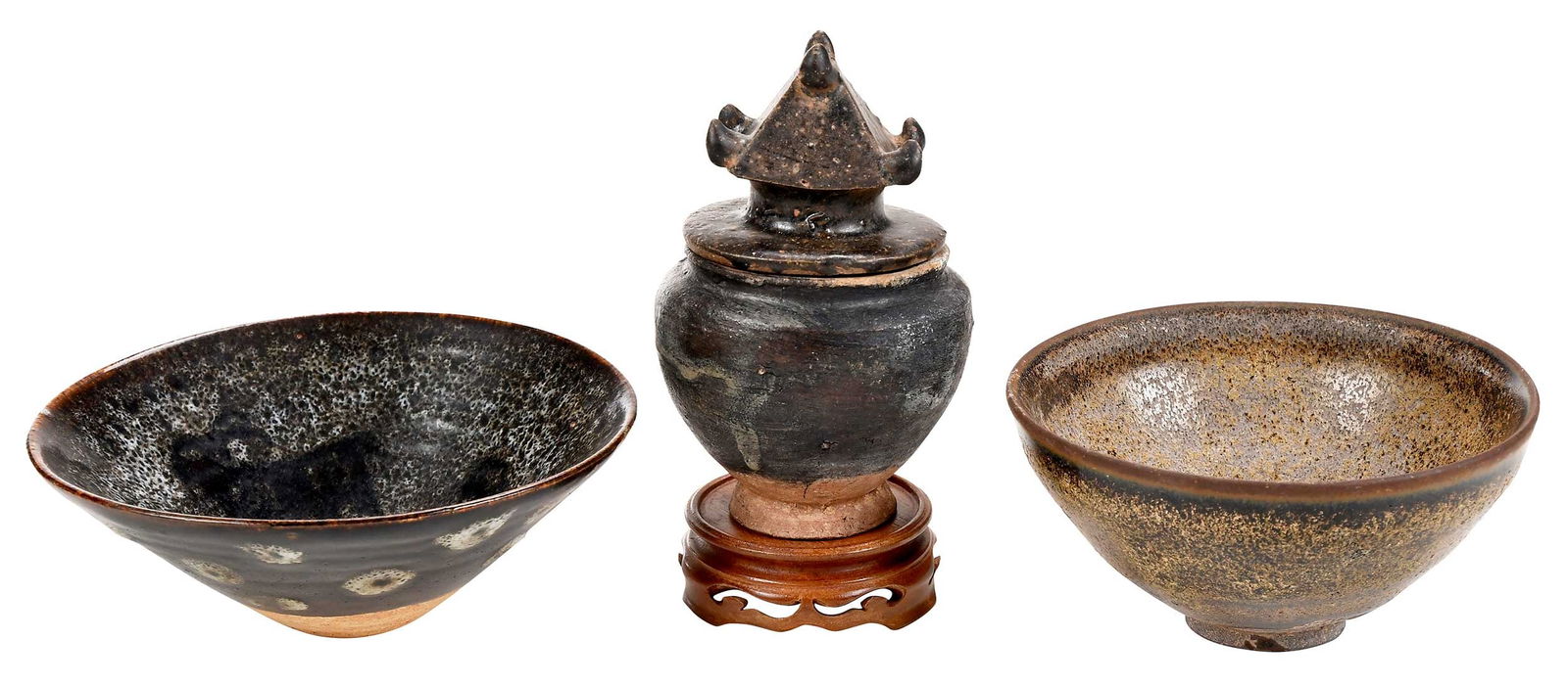 Three Asian Brown Glaze Pottery Vessels (1 of 7)