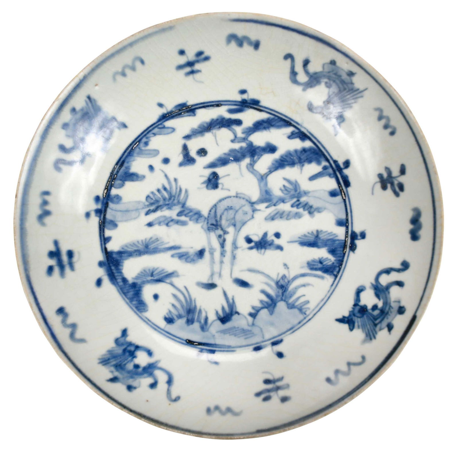 Chinese Blue and White Deer Deep Dish (1 of 8)