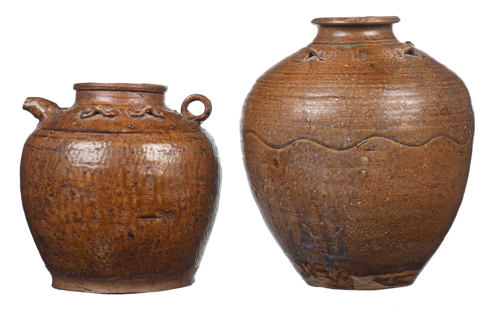 Two Large Chinese Brown Glaze Pottery Vessels (1 of 9)
