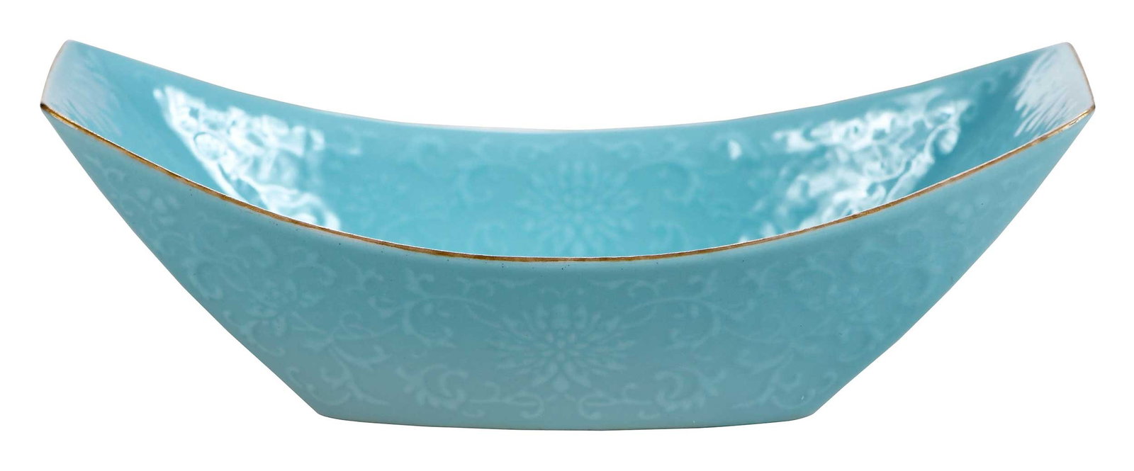 Chinese Porcelain Mono Glaze Brush Washer: with Shende Tang Zhi mark to base, boat shaped dish with molded chrysanthemum decoration, 1-3/4 x 5-7/8 x 3-3/8 in.